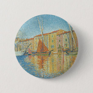 Bóton Redondo 5.08cm A Boia Vermelha de Paul Signac, Pontilhismo Vintag