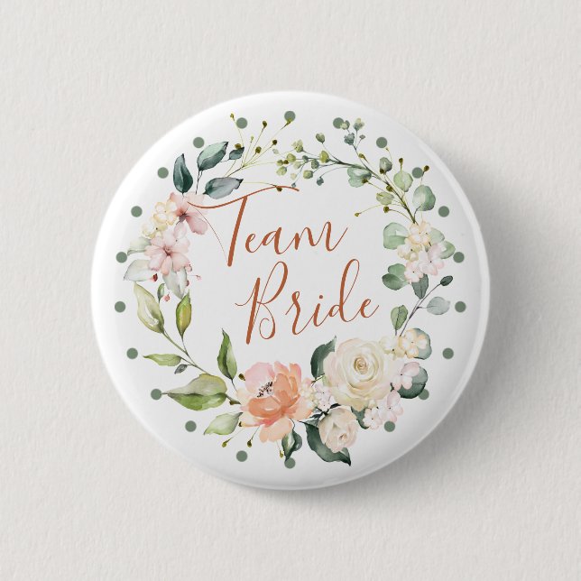 Bóton Redondo 5.08cm A grinalda floral, folhas verdes, bolinhas Team a (Frente)