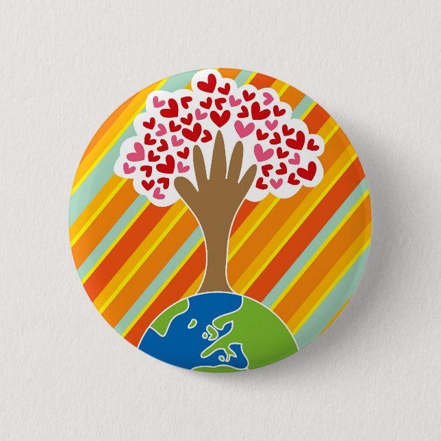 Bóton Redondo 5.08cm A Mão da Terra e Árvore de Amor do Coração Vermelh (Frente)
