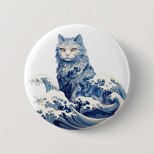 Bóton Redondo 5.08cm A Onda De Gato De Kanagawa