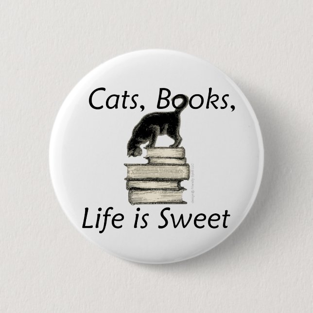 Bóton Redondo 5.08cm A vida dos livros dos gatos é doce (Frente)