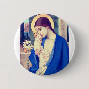 Bóton Redondo 5.08cm A Virgem Maria e o Menino Jesus Graça Renascentist