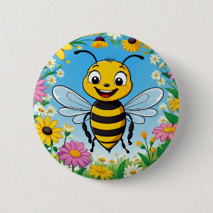 Bóton Redondo 5.08cm Abeja de Desenho Animado Flores Coloridas