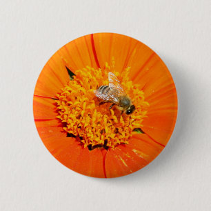 Bóton Redondo 5.08cm abelha de mel no botão das flores de laranja