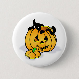 Bóton Redondo 5.08cm Abóbora de Halloween com Gato Negro