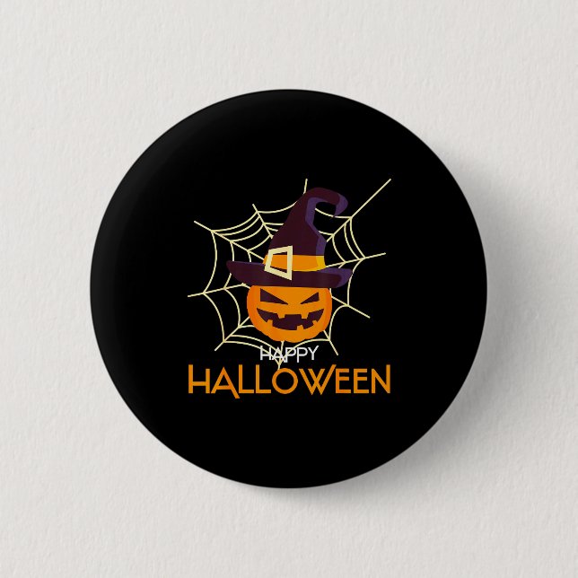 Bóton Redondo 5.08cm Abóbora face jack o lantern teia de aranha hallowe (Frente)