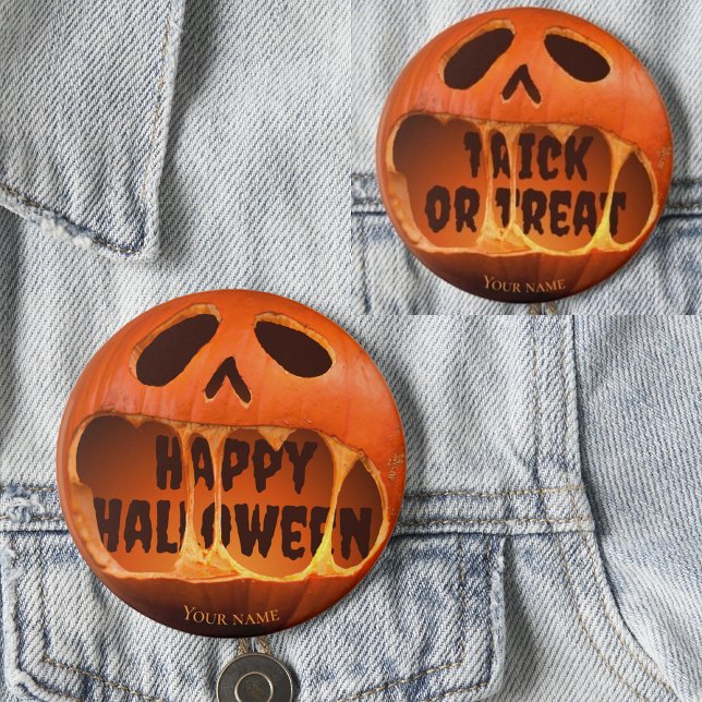 Bóton Redondo 5.08cm Abóbora Jack o'lantern Feliz Halloween  (Criador carregado)
