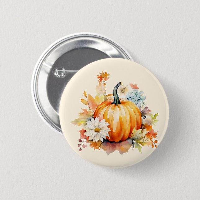 Bóton Redondo 5.08cm Abóbora Laranja e Flores Outono (Frente & Verso)