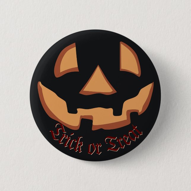 Bóton Redondo 5.08cm Abóbora para o Halloween em Black Button (Frente)