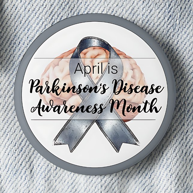 Bóton Redondo 5.08cm Abril Mês de Consciência do Cérebro da Doença de P (April is Parkinson's Disease Awareness Month pinback button.)