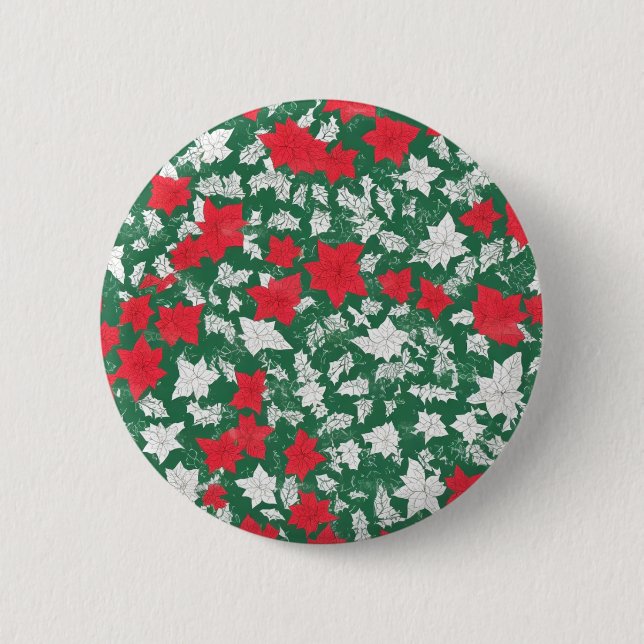 Bóton Redondo 5.08cm Abstract design of poinsettia and Christmas roses (Frente)