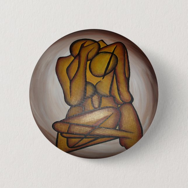 Bóton Redondo 5.08cm Abstrato Amadurece Arte Contemporânea Em Ochre E N (Frente)