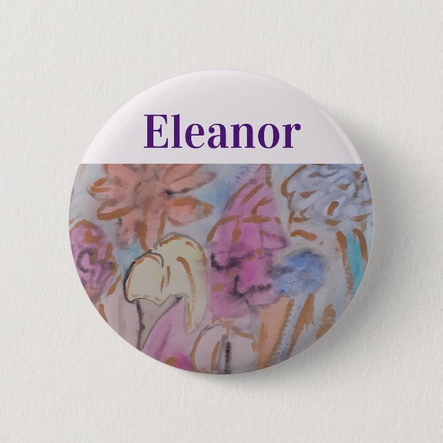Bóton Redondo 5.08cm Abstrato Pastel Floral Personalizado (Frente)