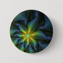Bóton Redondo 5.08cm Abstrato Star, Ouro Verde brilhante Arte Fractal
