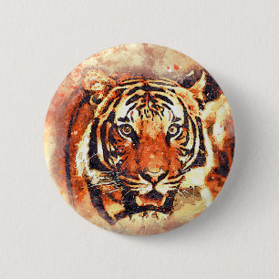 Bóton Redondo 5.08cm Abstrato Watercolor Tiger Animal Rights Button Pin