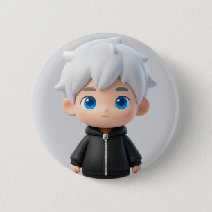 Bóton Redondo 5.08cm Acessório de Cabelo Branco Legal Chibi Menino Olho