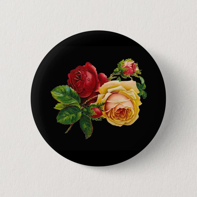 Bóton Redondo 5.08cm Acessórios Estampa de Rosa - preto, vermelho, arte (Frente)