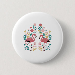Bóton Redondo 5.08cm Adesivo de Dois Flamingos
