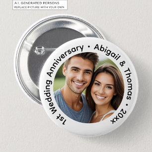 Bóton Redondo 5.08cm Adicione sua própria foto de casal 1º aniversário