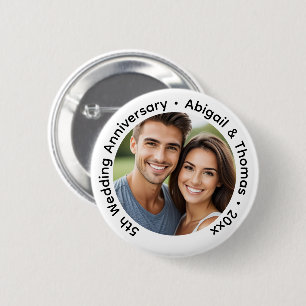 Bóton Redondo 5.08cm Adicione Sua Própria Foto de Casal 5º Aniversário