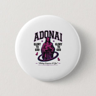 Bóton Redondo 5.08cm Adonai Glória a Deus Desenho Vetorial Cristão Vint