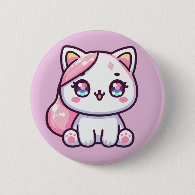 Bóton Redondo 5.08cm Adorável Kawaii Gatinho (Frente)