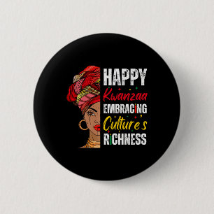 Bóton Redondo 5.08cm Afro Girl Happy Kwanzaa Patrimônio Africano Americ