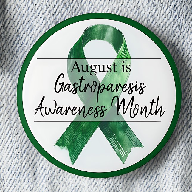 Bóton Redondo 5.08cm agosto Mês de Consciência da Gastroparese (August is Gasterparesis Awareness Month pinback button.  Green awareness ribbon.)