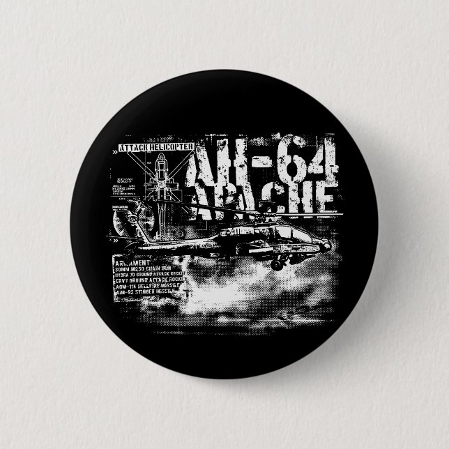 Bóton Redondo 5.08cm AH-64 Botão redondo Apache (Frente)