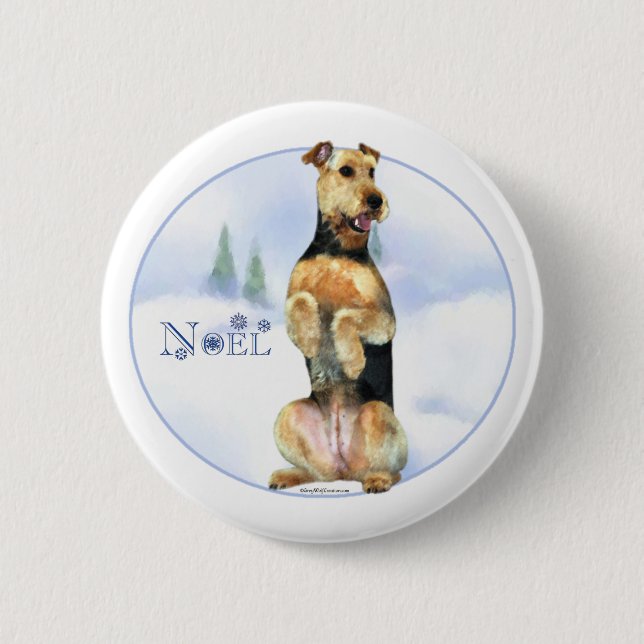 Bóton Redondo 5.08cm Airedale Terrier Noel - Botão (Frente)
