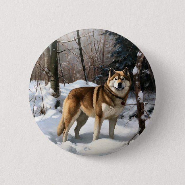 Bóton Redondo 5.08cm Akita Deixe Nevar Natal (Frente)