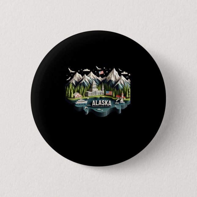 Bóton Redondo 5.08cm Alaska State In Usa Sticker (Frente)