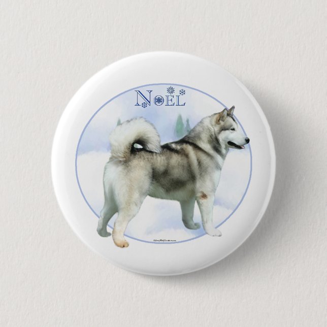 Bóton Redondo 5.08cm Alaskan Malamute Noel - Botão (Frente)