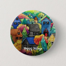 Bóton Redondo 5.08cm Aldeia Do Lado Da Água Com Casas Coloridas