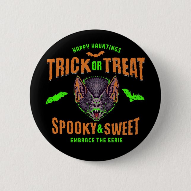 Bóton Redondo 5.08cm Alegres Assombrações | Morcegos de Halloween para  (Frente)