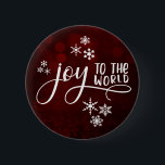 Bóton Redondo 5.08cm Alegria à Tipografia Mundial e aos Flocos de Neve<br><div class="desc">Este design bonito faz um excelente adicional à sua festiva época de Natal. Ele apresenta um gráfico branco de "alegria ao mundo", criado com duas fontes complementares. Ao redor das palavras estão três trios de flocos de neve brancos. A palavra "alegria" é renderizada em uma fonte bonito de script com...</div>