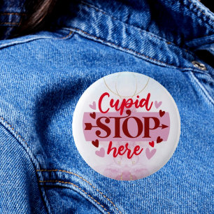 Bóton Redondo 5.08cm Alerta de Amor: Cupido, Botão Parar Aqui