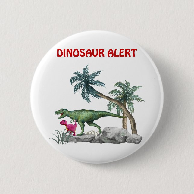 Bóton Redondo 5.08cm Alerta do Dinossauro (Frente)