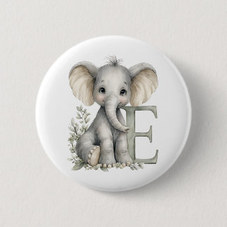 Bóton Redondo 5.08cm Alfabeto de animais bebês em aquarela fofa Elefant