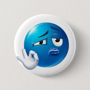 Bóton Redondo 5.08cm Alfinete de Emoji Azul Triste e Divertido - Botão