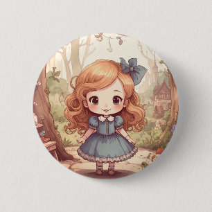 Bóton Redondo 5.08cm Alice Aventuras Bonito País das Maravilhas Arte Fl