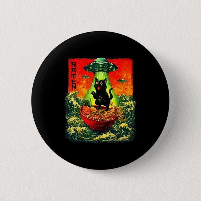 Bóton Redondo 5.08cm Alien Ramen Cat Ufo Japanese Retro Art Gifts Men W (Frente)