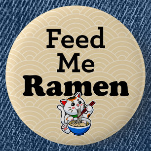 Bóton Redondo 5.08cm Alimente-me Ramen - Gato Bonito