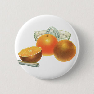 Bóton Redondo 5.08cm Alimentos Antigos Frutas, Laranjas Maduras Espreme