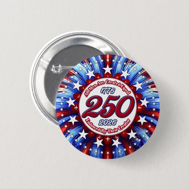 Bóton Redondo 5.08cm All Men Are Graphic Fireworks Red White Blue White (Frente & Verso)