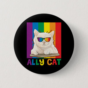 Bóton Redondo 5.08cm Ally Cat Lgbt Gay Rainbow Pride Flag Boys Men