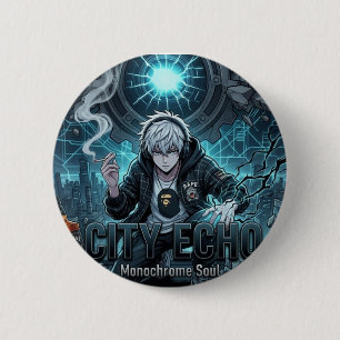 Bóton Redondo 5.08cm Alma Monocromática de Anime Cyberpunk Garoto Bumbu