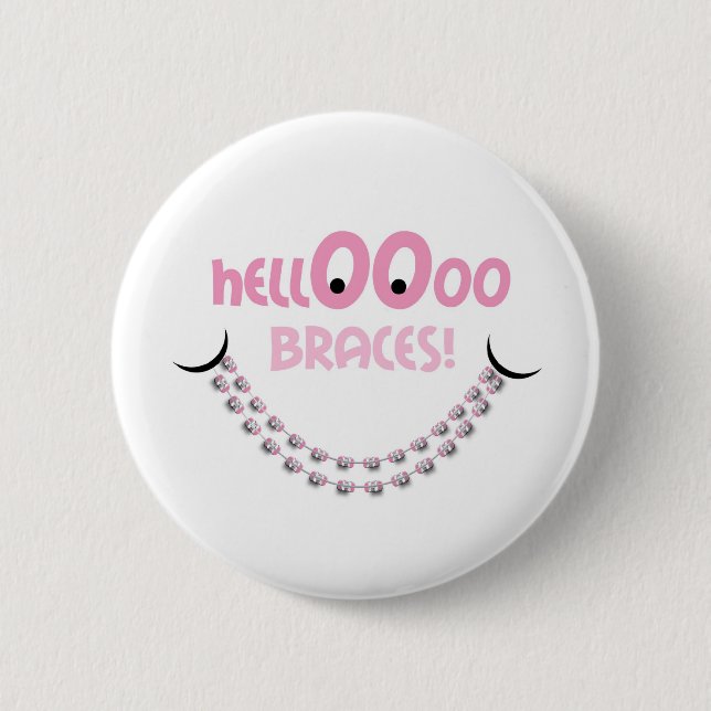 Bóton Redondo 5.08cm Alô Braces Rosa (Frente)