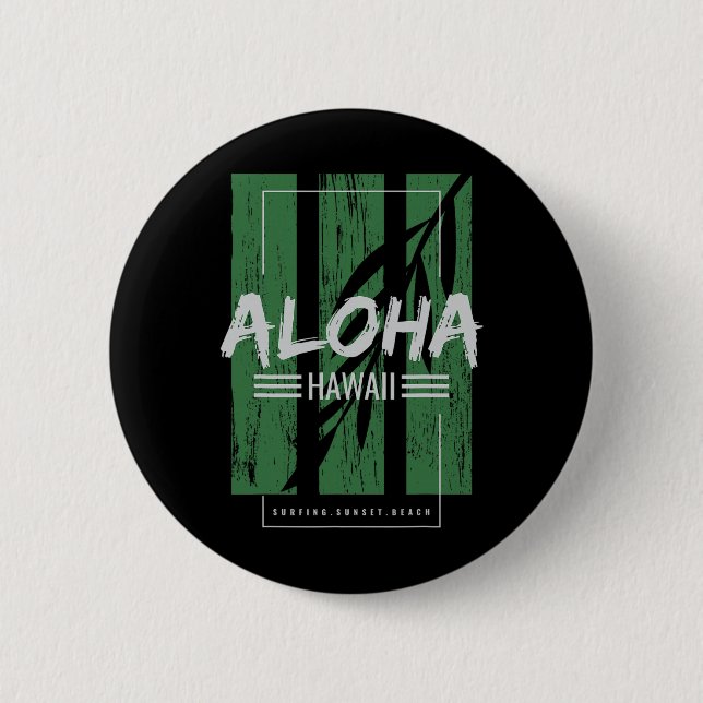 Bóton Redondo 5.08cm Aloha Havaí Surfando Sunset Beach  (Frente)