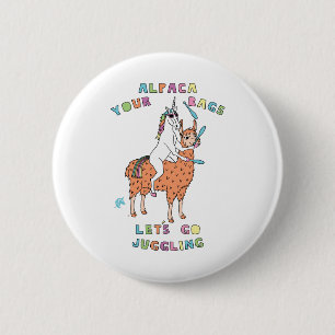 Bóton Redondo 5.08cm Alpaca-Seus-Sacos-Vamos-Jogar-Malabarismo-Cavalgan